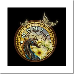 Seahorse with a Steampunk Flair clocks and flowers Posters and Art